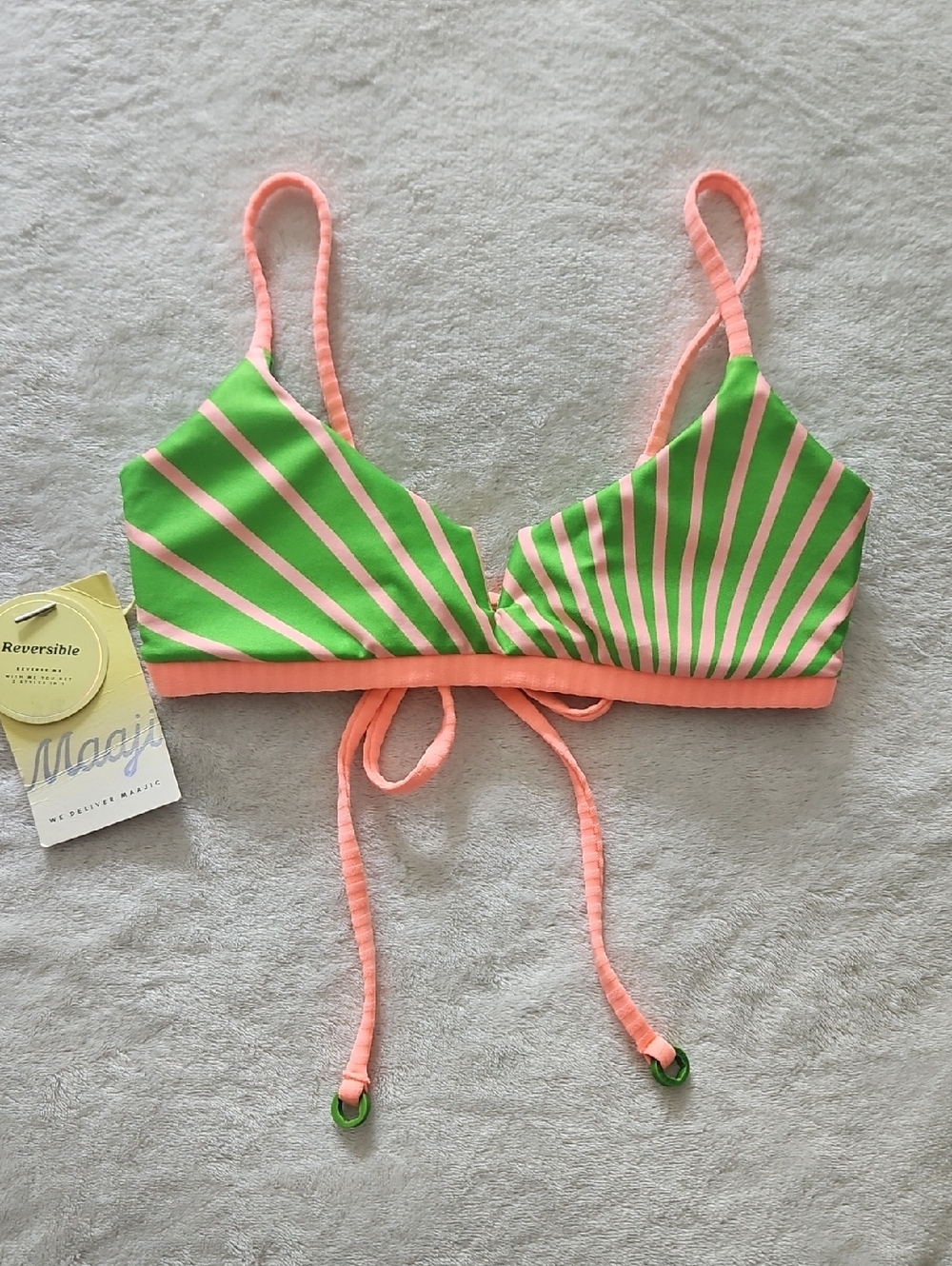 Maaji Reversible Adjustable Self-tie  Bikini Top: Green/Peach: XS